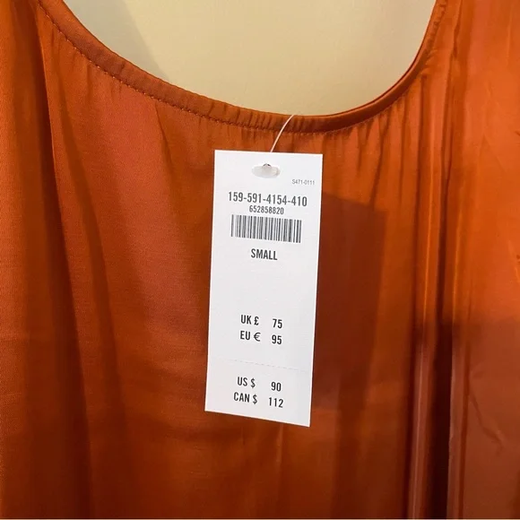 BNWT Abercrombie & Fitch Satin Slip Midi Dress with Slit in Paprika - Picture 6 of 8